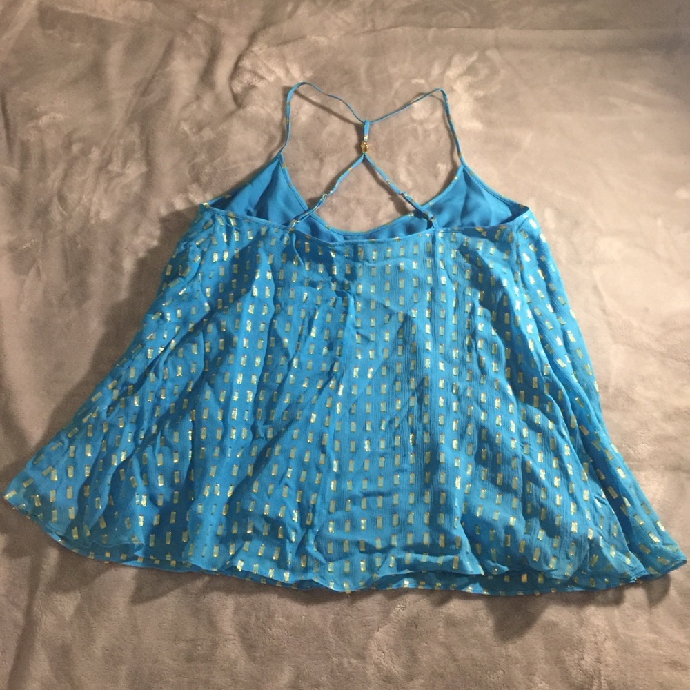 Lilly Pulitzer Missy Blue Gold Racer back Tank Top Blouse Medium Sleeveless ( A)